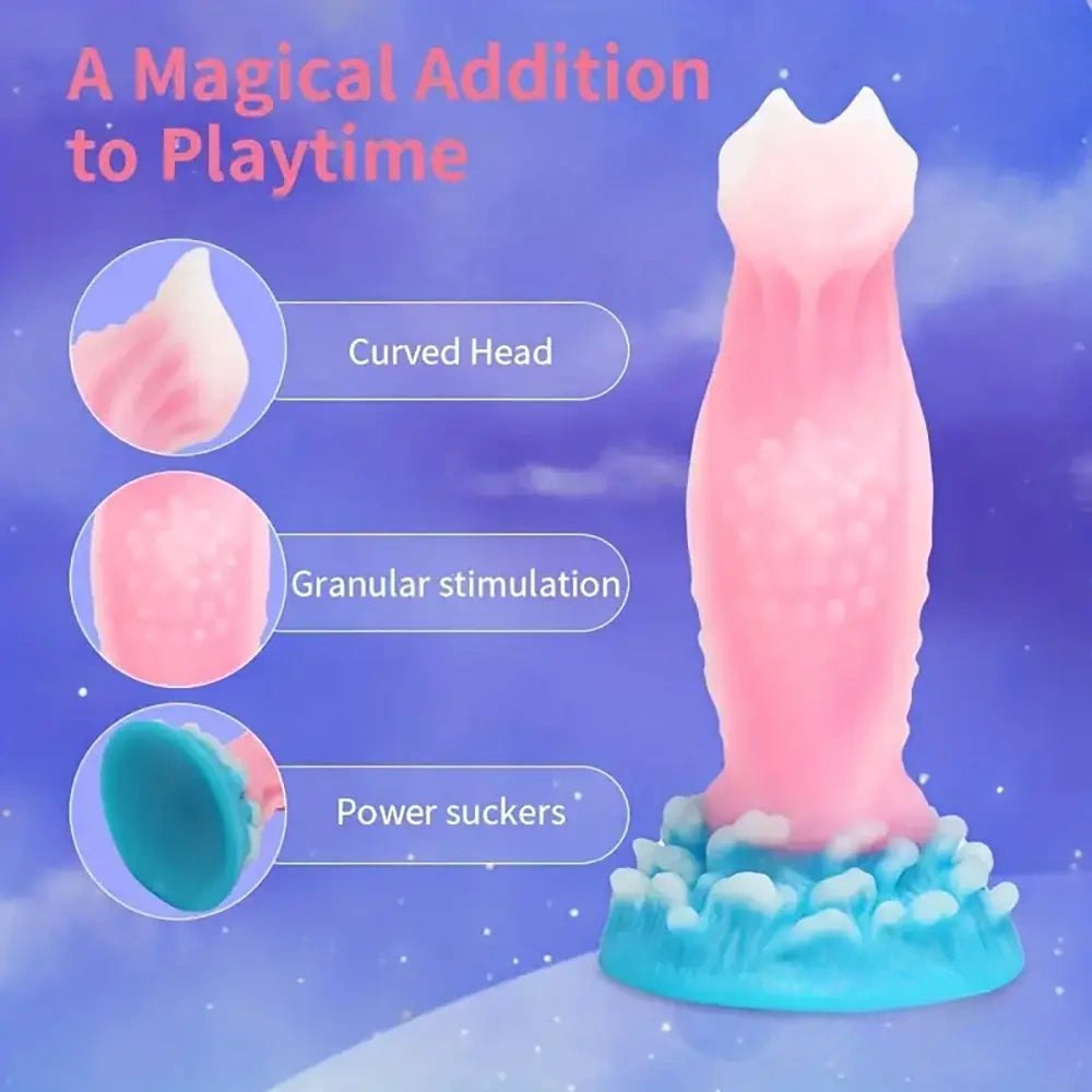 Colorful glow ribbed fantasy dildo, photo 5