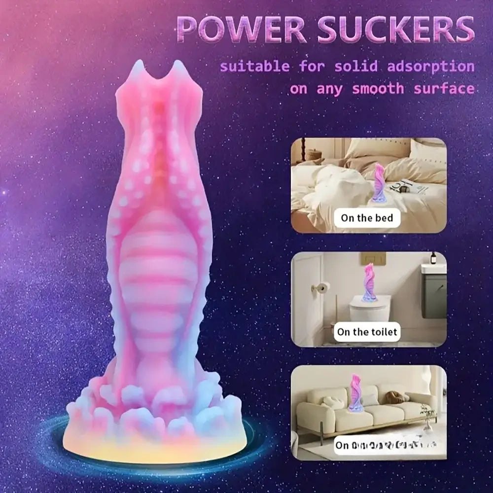 Colorful glow ribbed fantasy dildo, photo 6