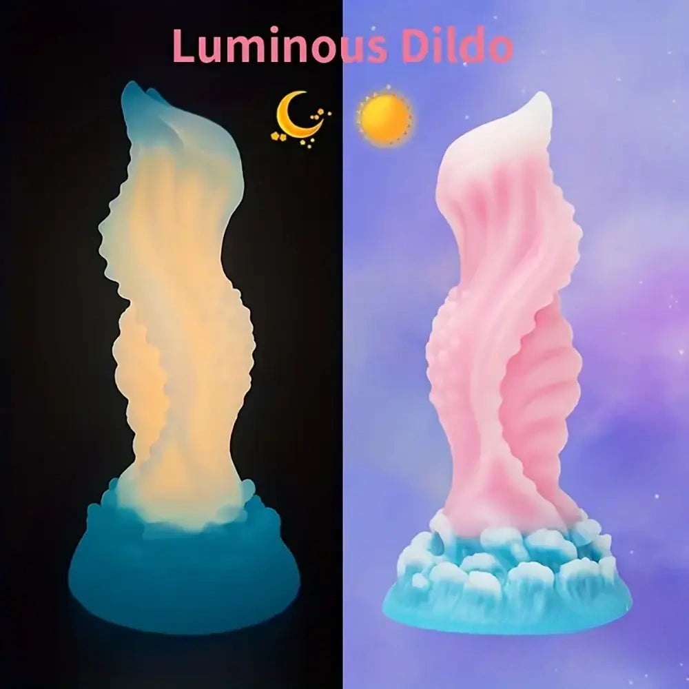 Colorful glow ribbed fantasy dildo, photo 7
