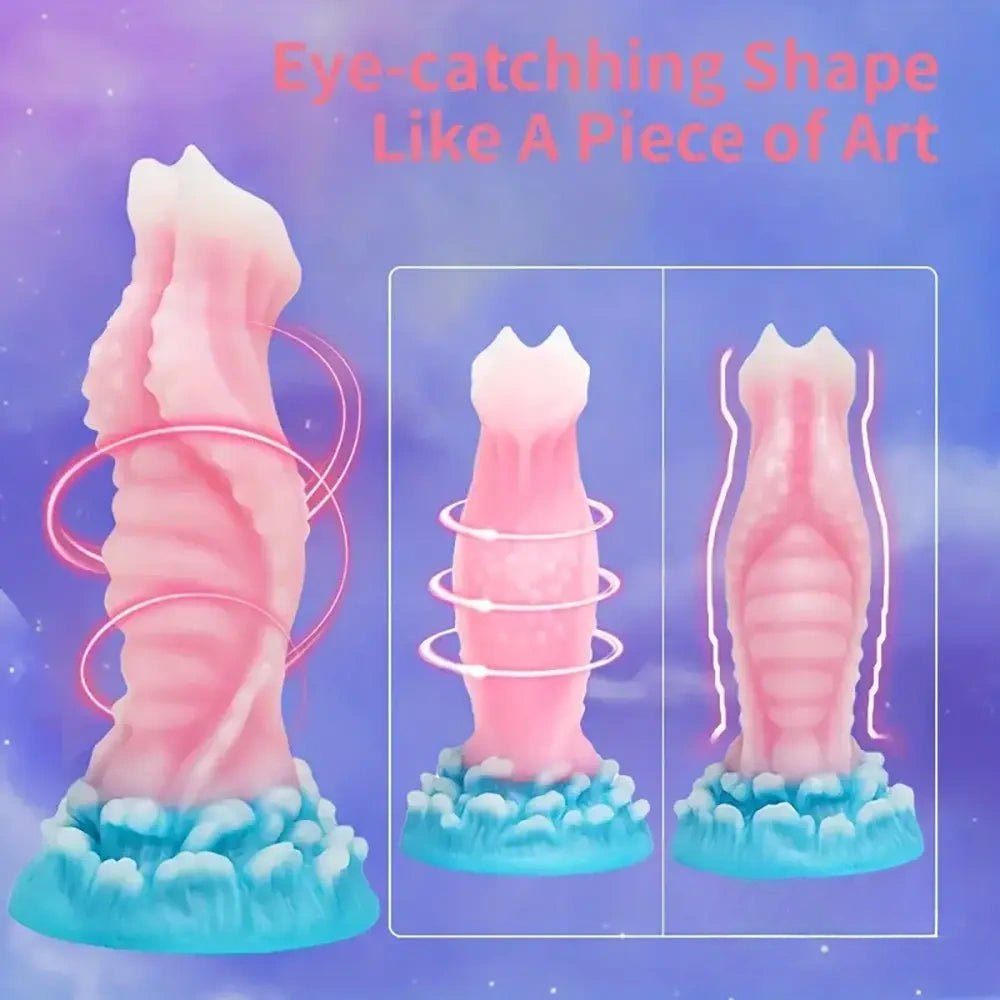 Colorful glow ribbed fantasy dildo, photo 8