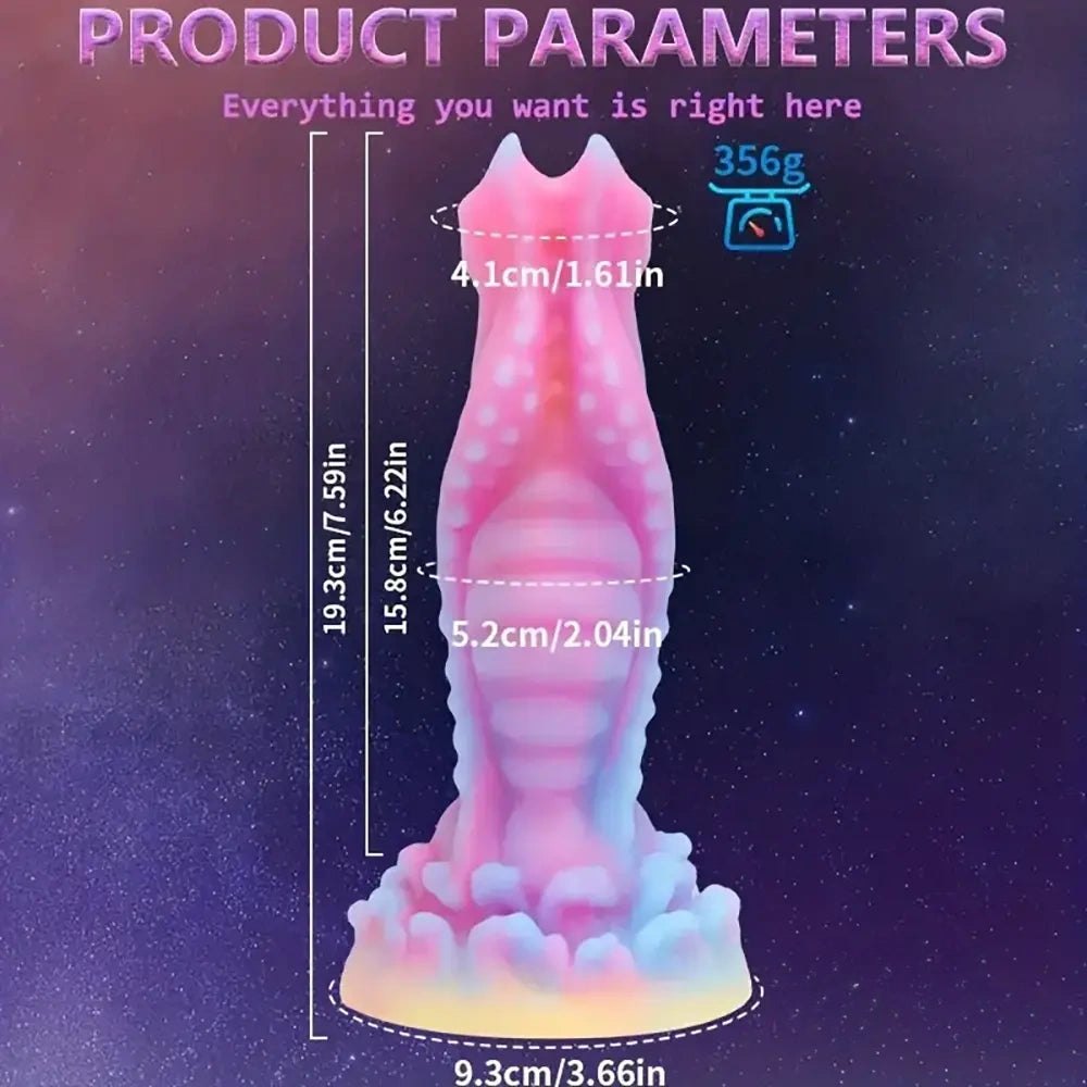 Colorful glow ribbed fantasy dildo, photo 9