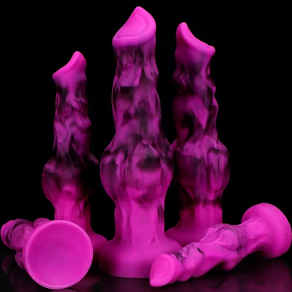 Magenta black marbled knotted fantasy dildo, photo 3
