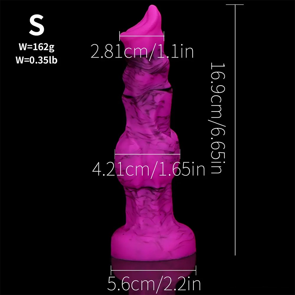 Magenta black marbled knotted fantasy dildo, photo 5