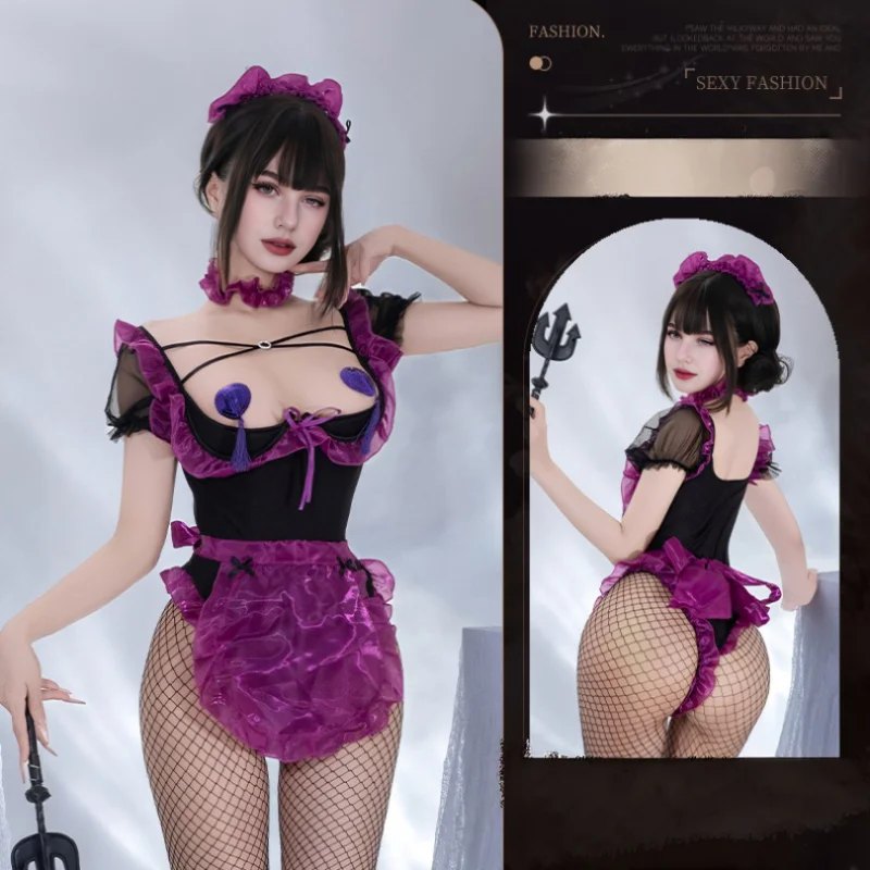 Maid roleplay costume mesh bodysuit set, photo 6