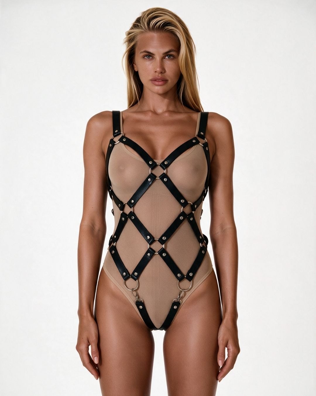 Vegan leather diamond-cage body harness, photo 1