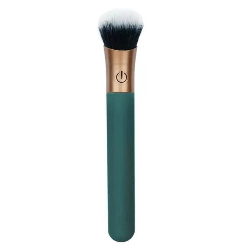 Green makeup brush shaped g-spot and clitoral vibrator