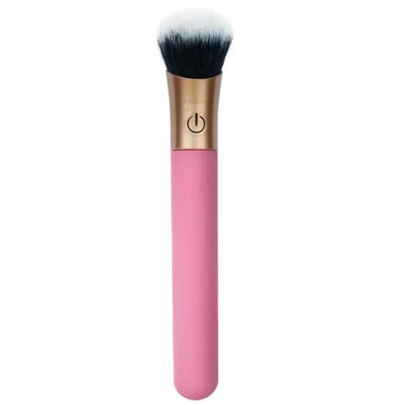 Pink makeup brush shaped g-spot and clitoral vibrator