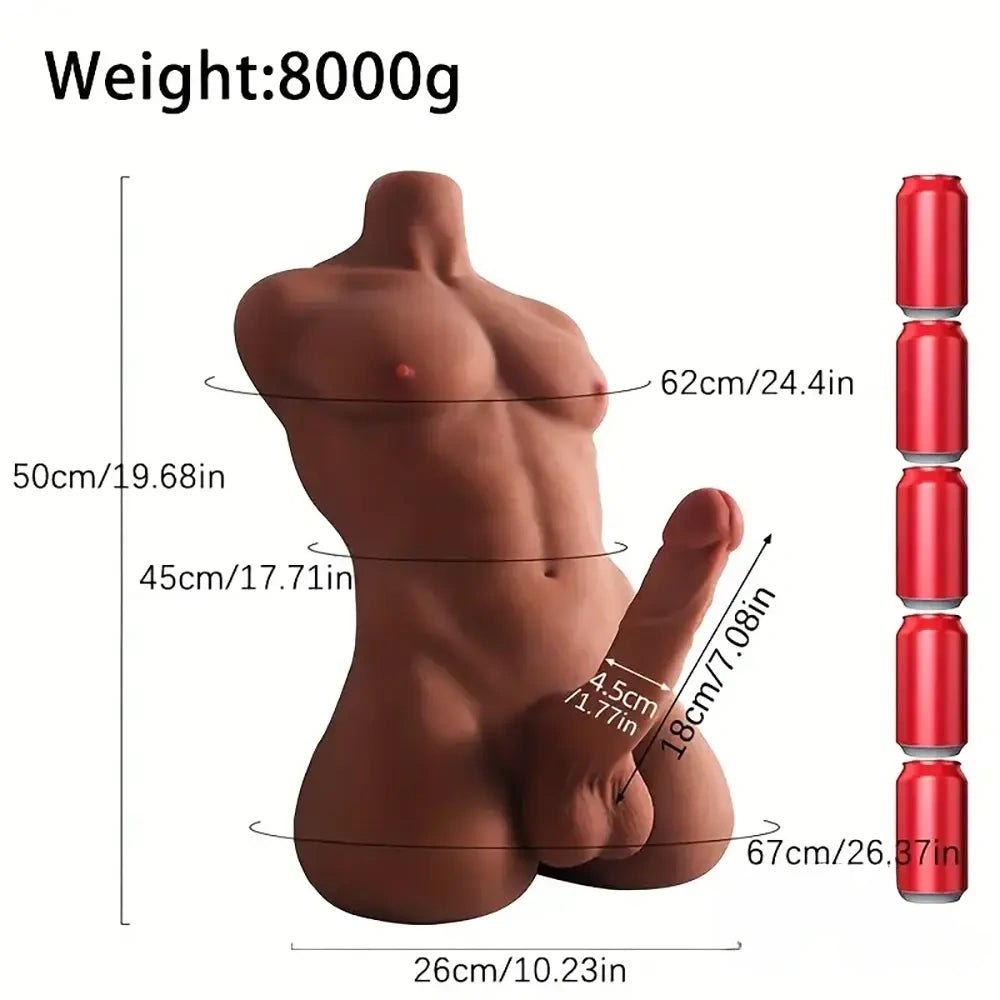 Brown male torso sex doll with attached dildo