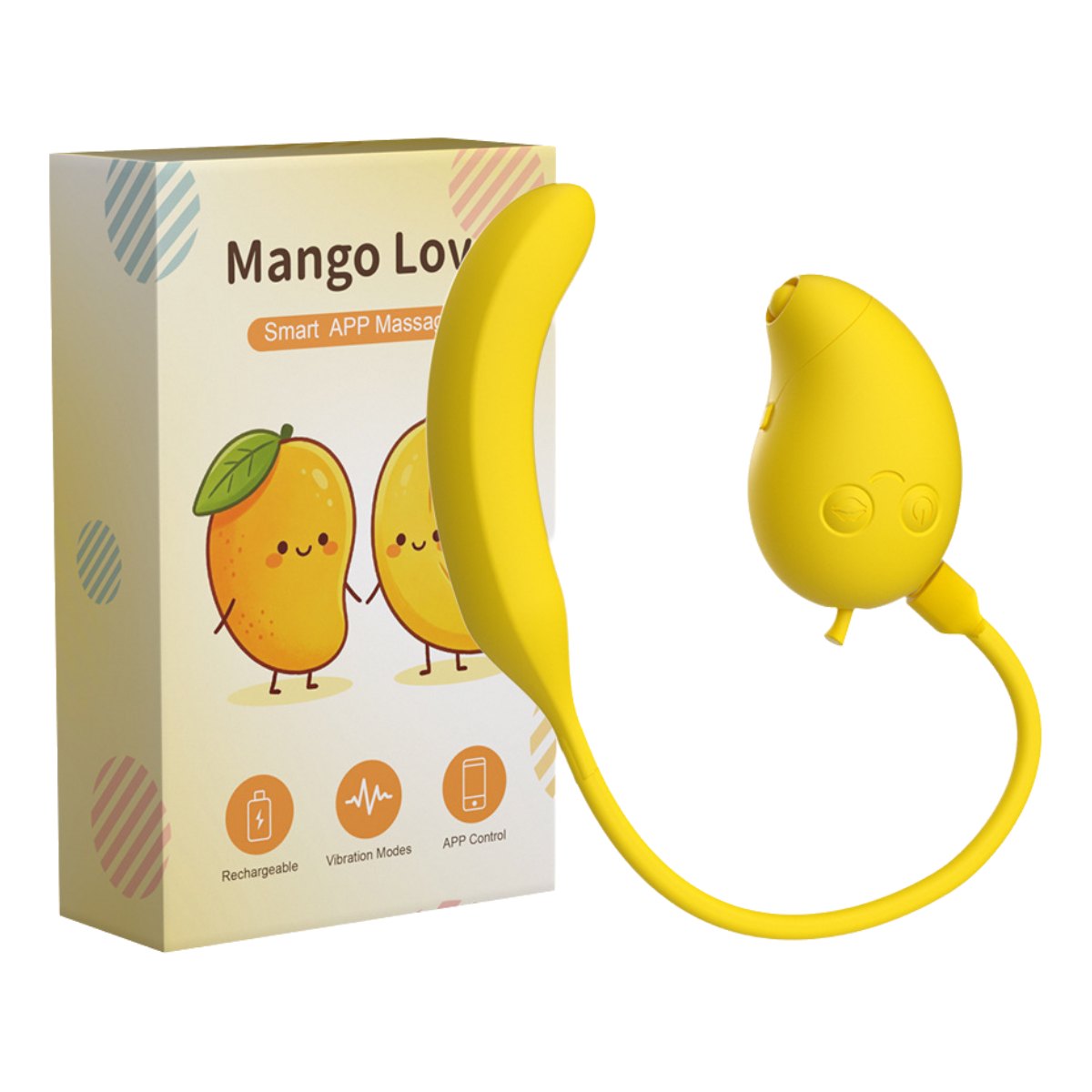 Yellow mango-shaped silicone suction vibrator, photo 1