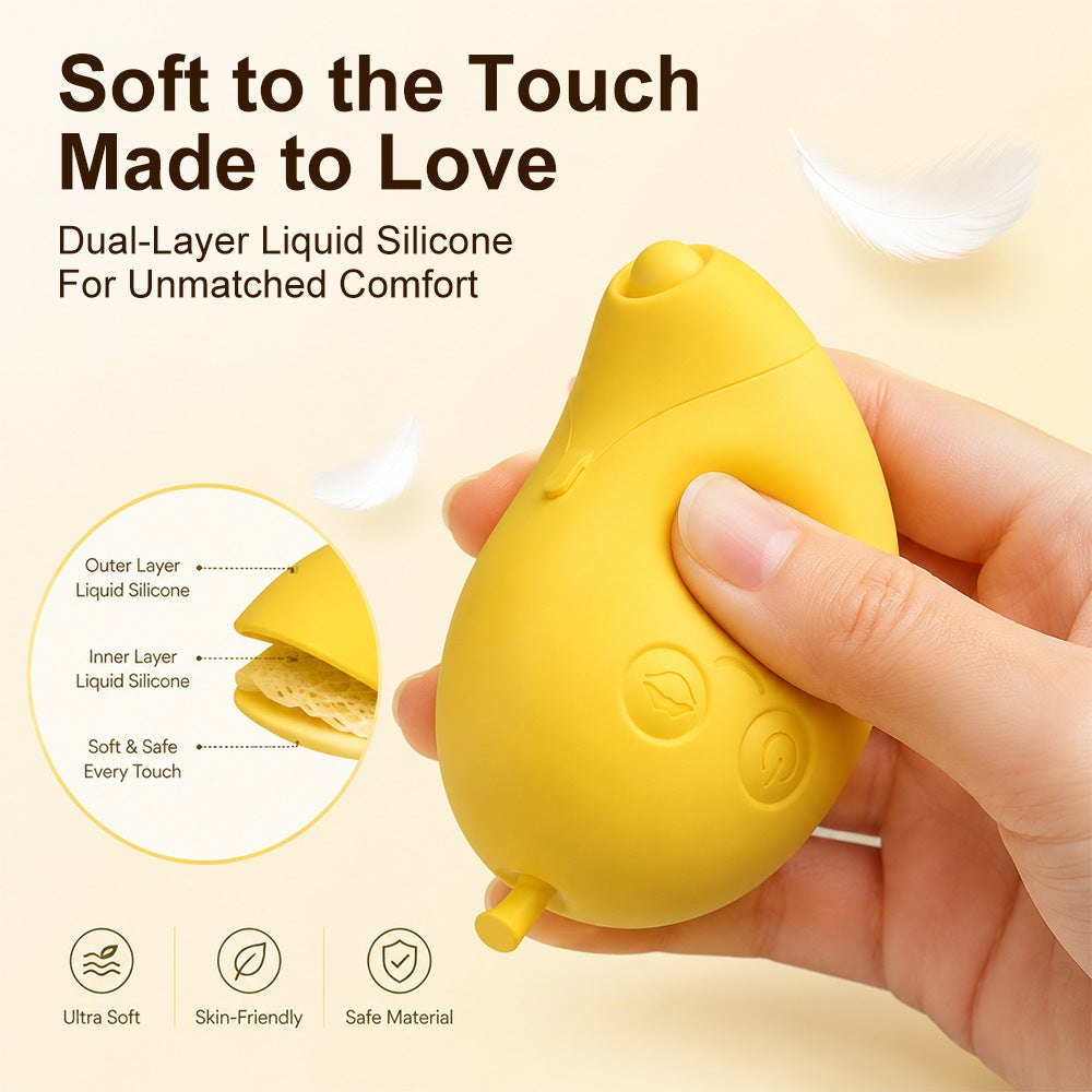 Yellow mango-shaped silicone suction vibrator, photo 2