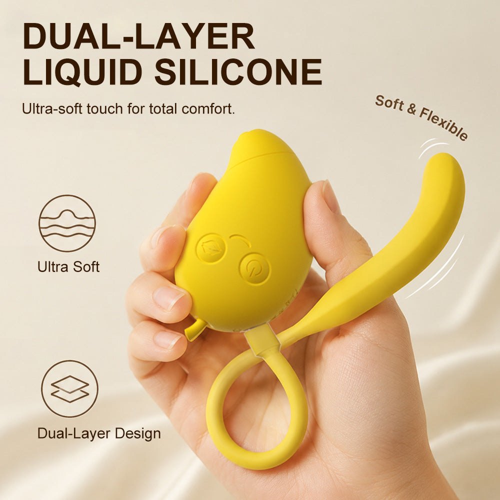 Yellow mango-shaped silicone suction vibrator, photo 3