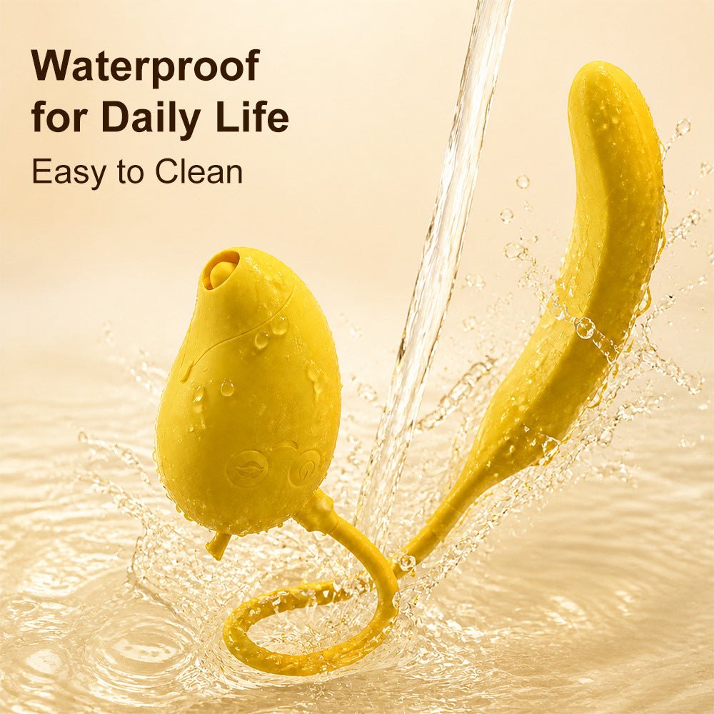 Yellow mango-shaped silicone suction vibrator, photo 5