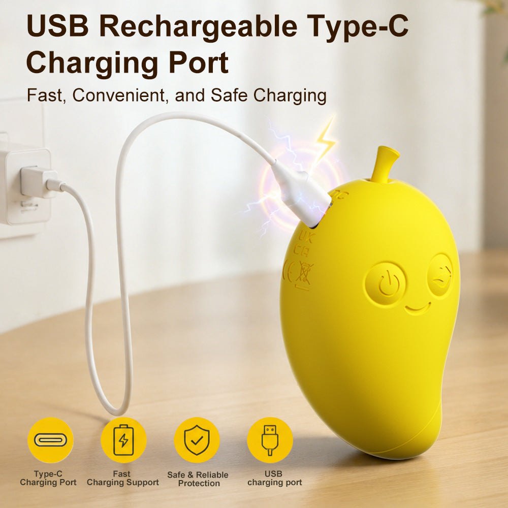 Yellow mango-shaped silicone suction vibrator, photo 6