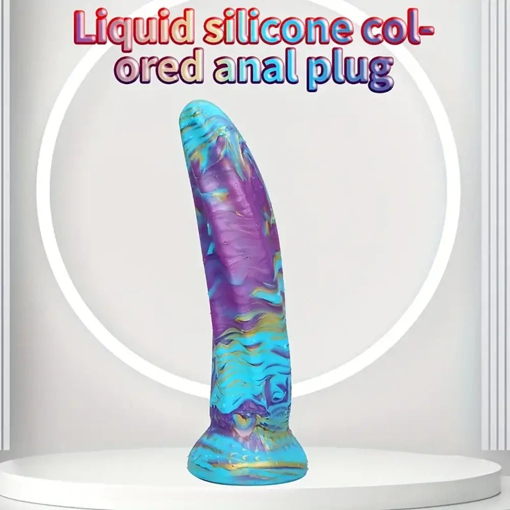 Purple teal gold marbled fantasy dildo, photo 2