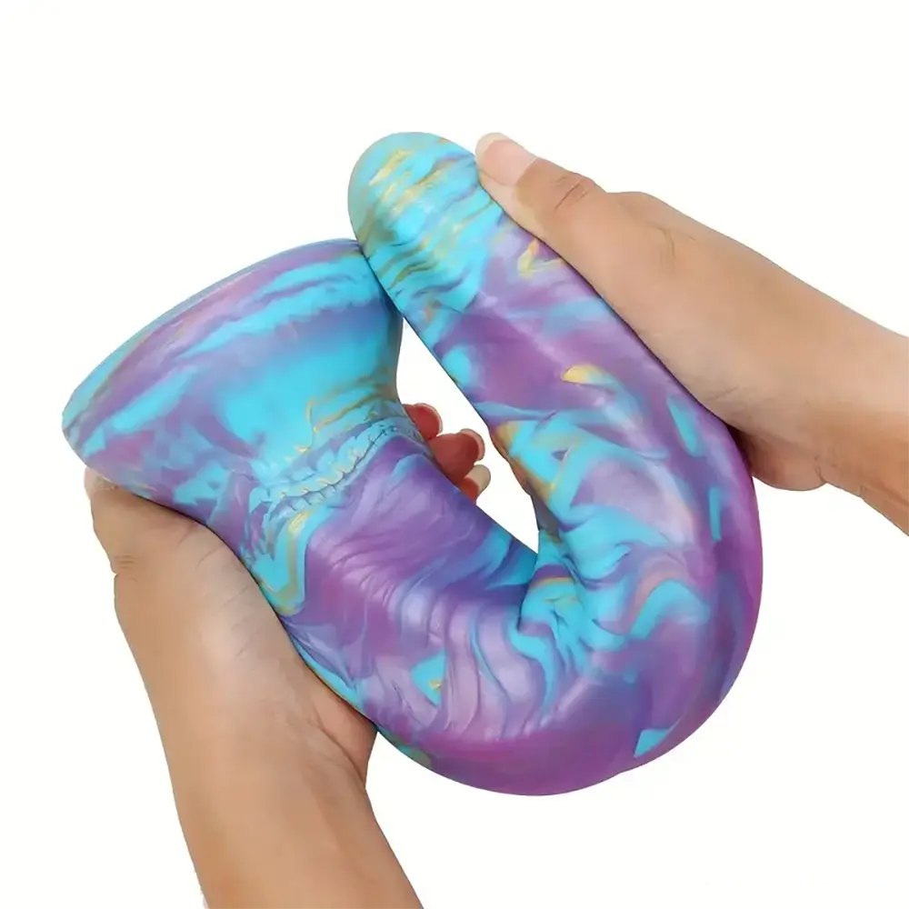 Purple teal gold marbled fantasy dildo, photo 3