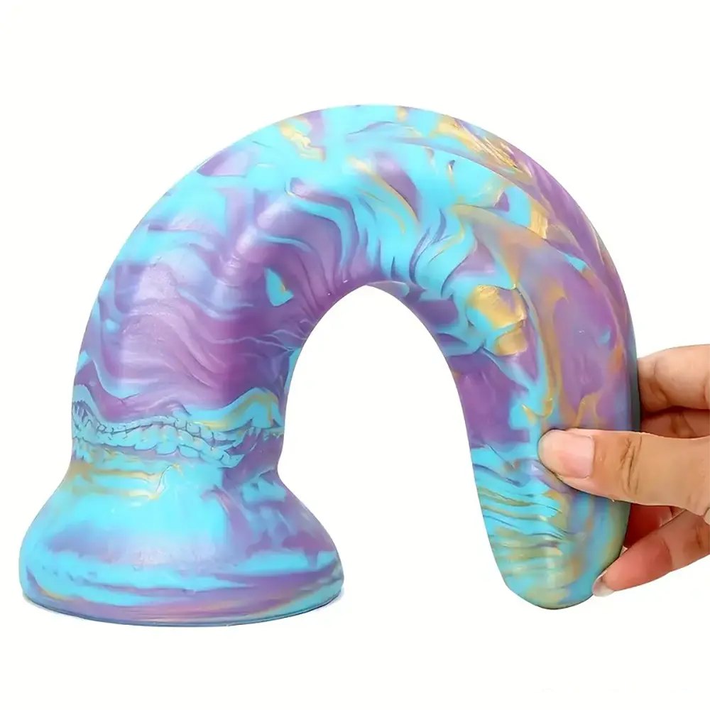 Purple teal gold marbled fantasy dildo, photo 4