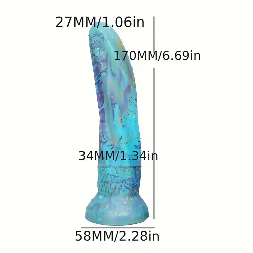 Purple teal gold marbled fantasy dildo, photo 5