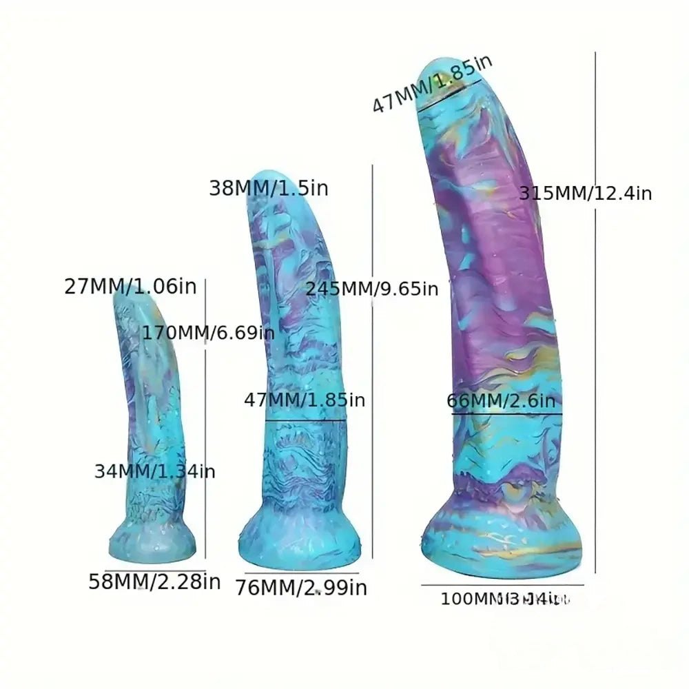 Purple teal gold marbled fantasy dildo, photo 8