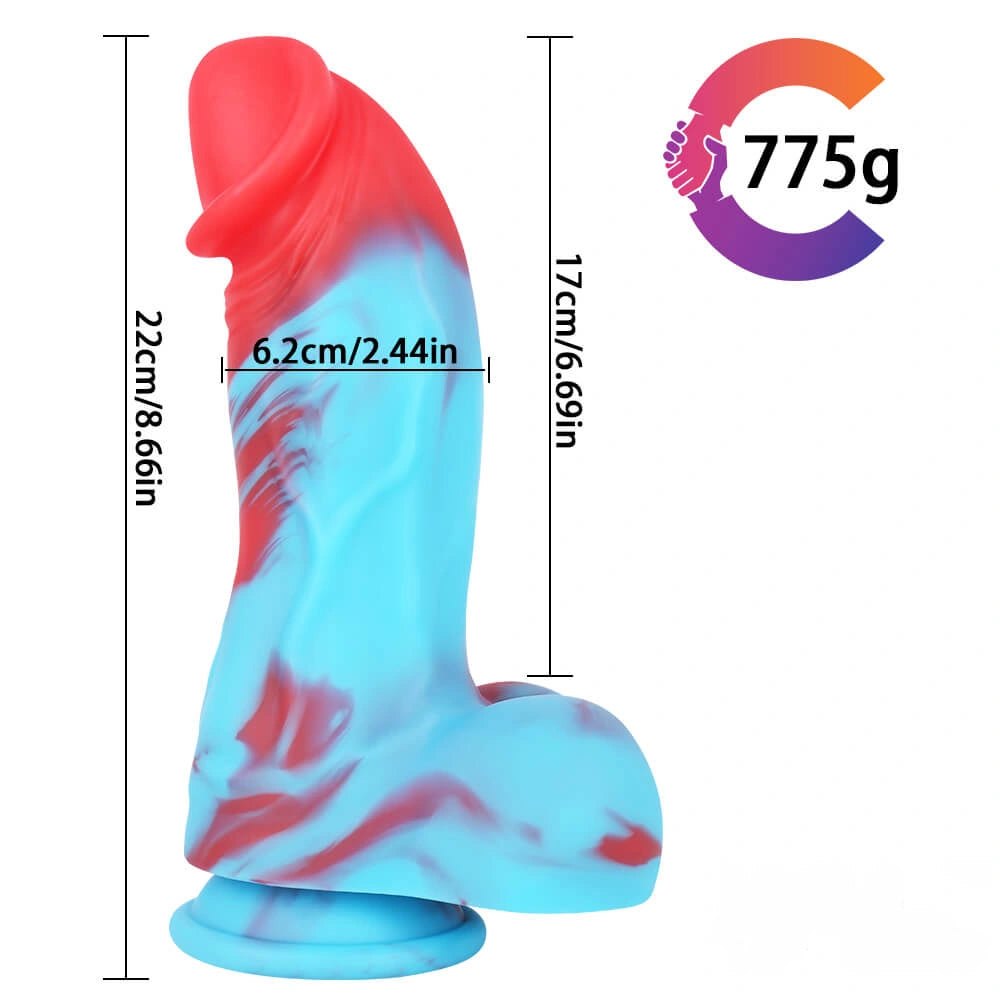 Marbled red and blue silicone dildo, photo 2