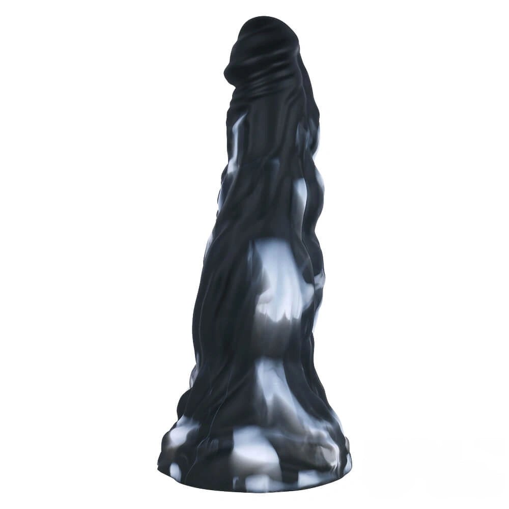 Black marbled silicone curved fantasy dildo