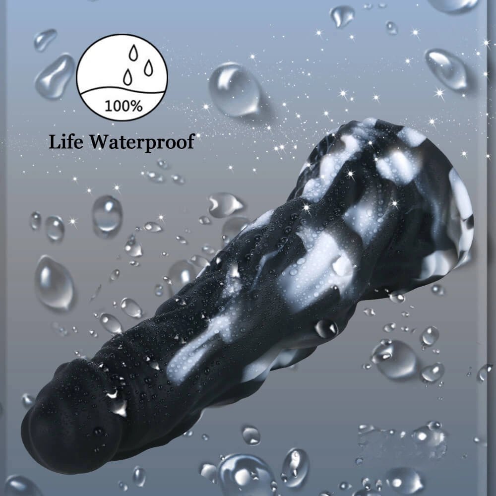Marbled silicone curved fantasy dildo, photo 5