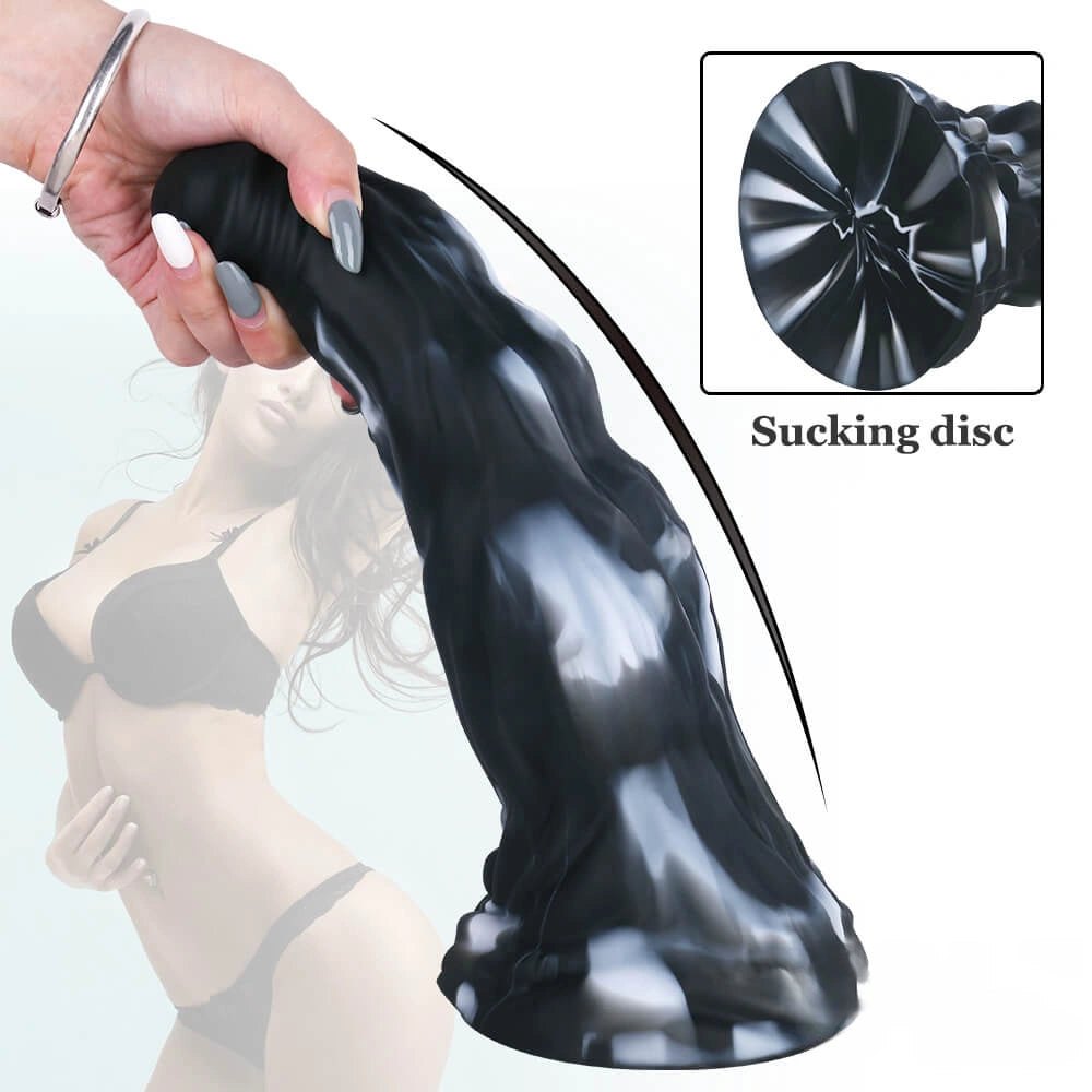 Marbled silicone curved fantasy dildo, photo 6