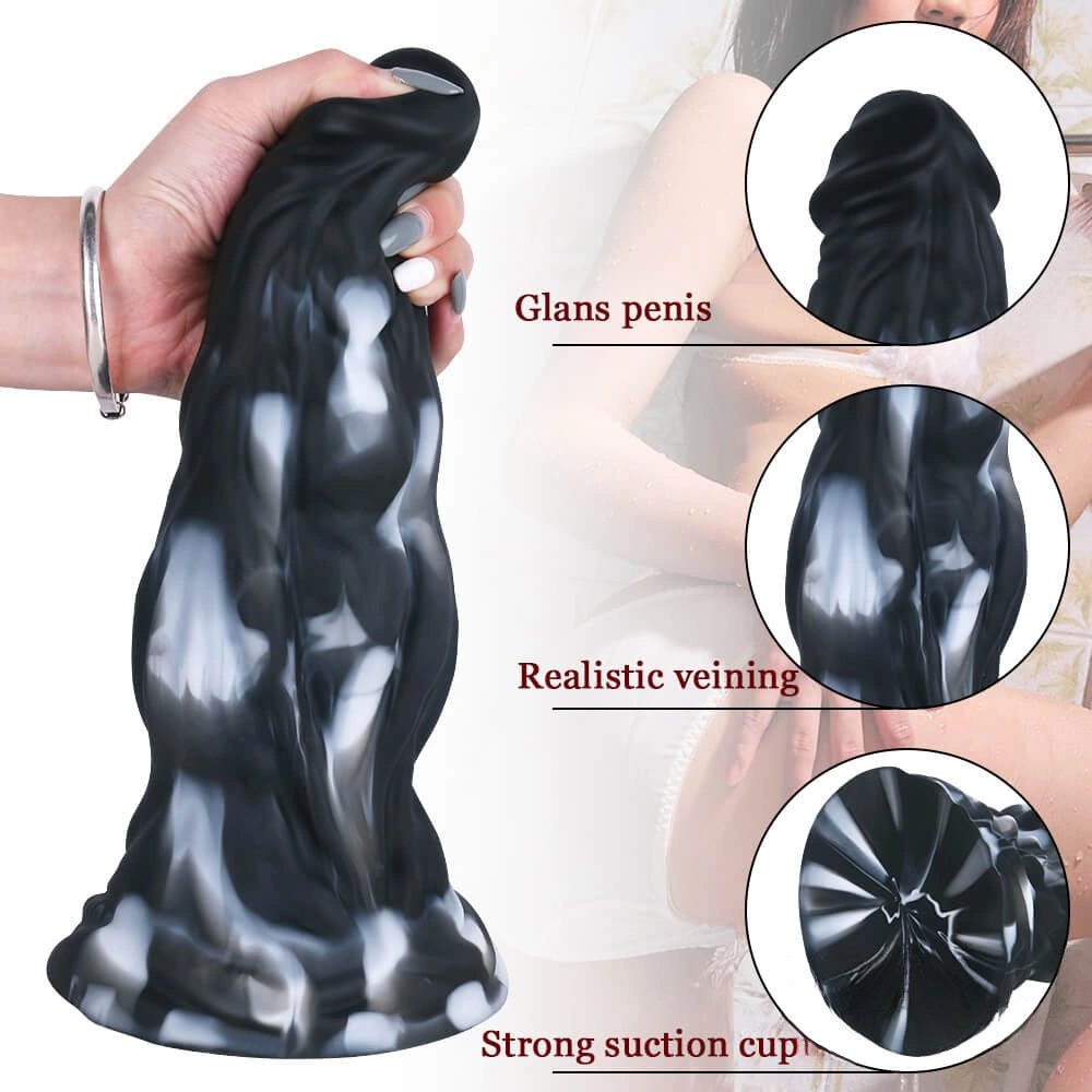 Marbled silicone curved fantasy dildo, photo 7