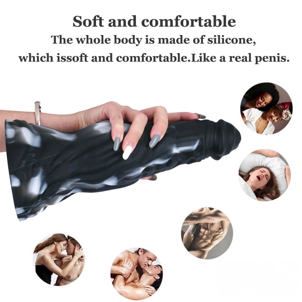Marbled silicone curved fantasy dildo, photo 9