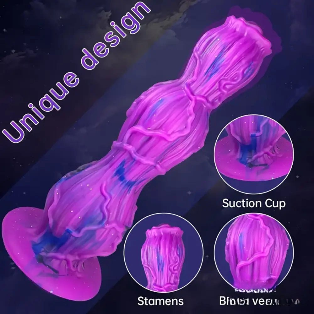 Purple and blue marbled fantasy dildo, photo 4