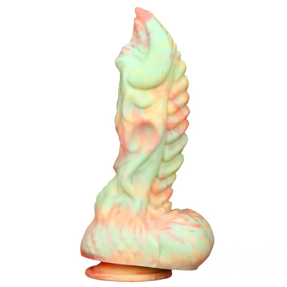 Marbled multi-color ridged fantasy silicone dildo, photo 1