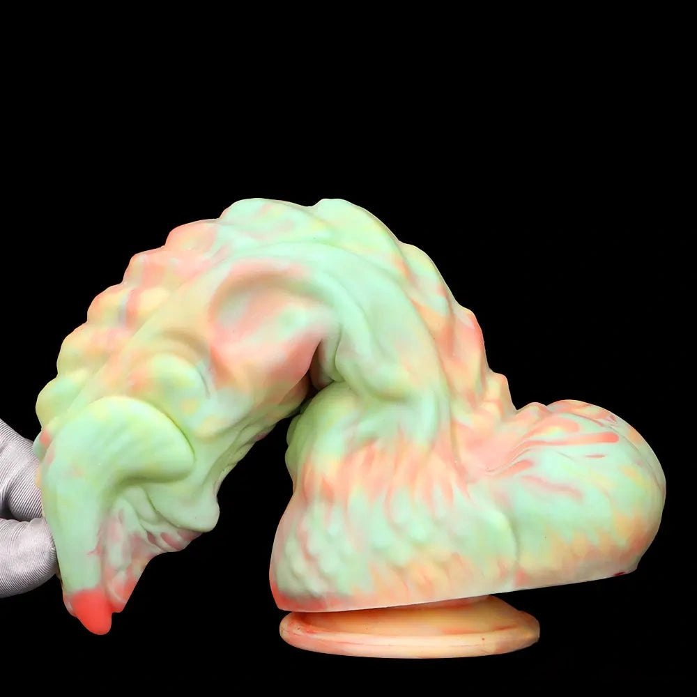 Marbled multi-color ridged fantasy silicone dildo, photo 11