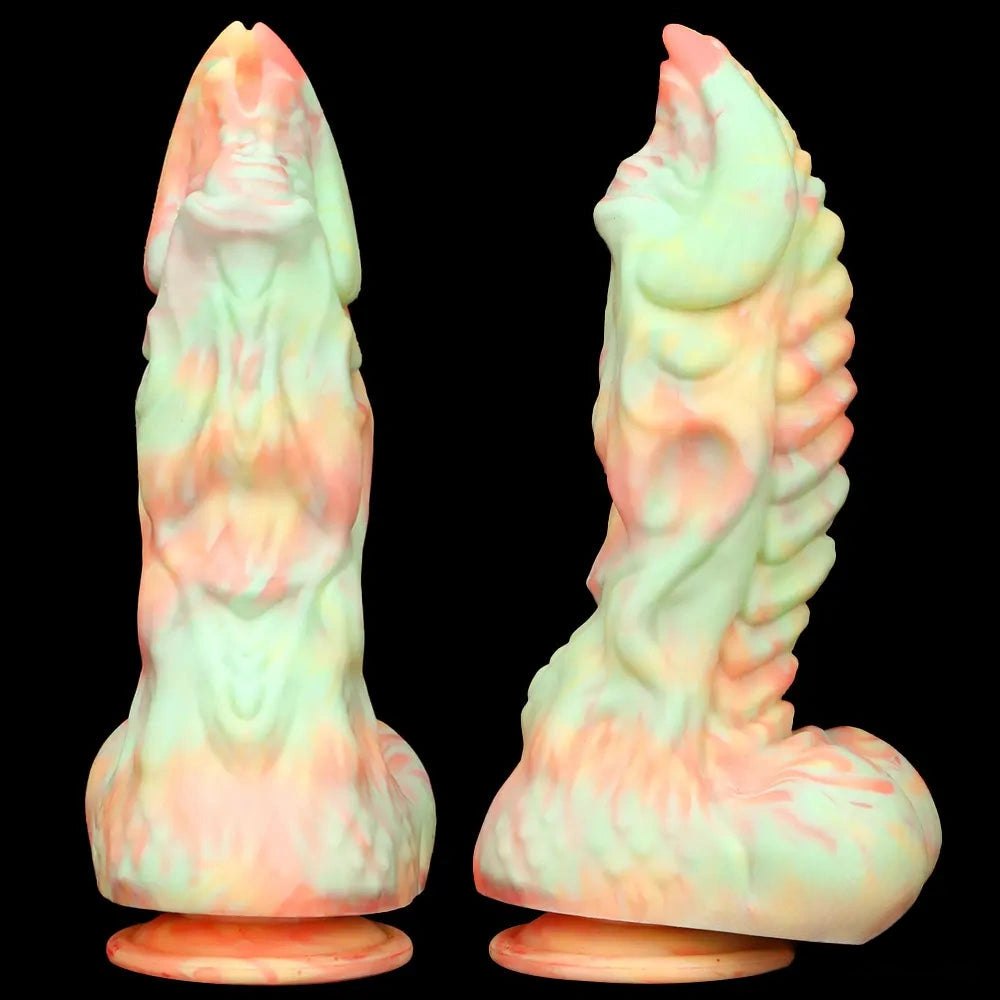Marbled multi-color ridged fantasy silicone dildo, photo 12