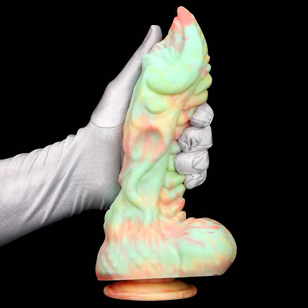 Marbled multi-color ridged fantasy silicone dildo, photo 13