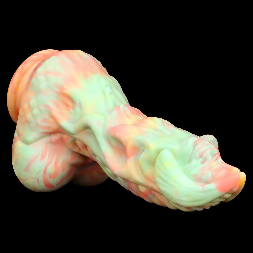 Marbled multi-color ridged fantasy silicone dildo, photo 14