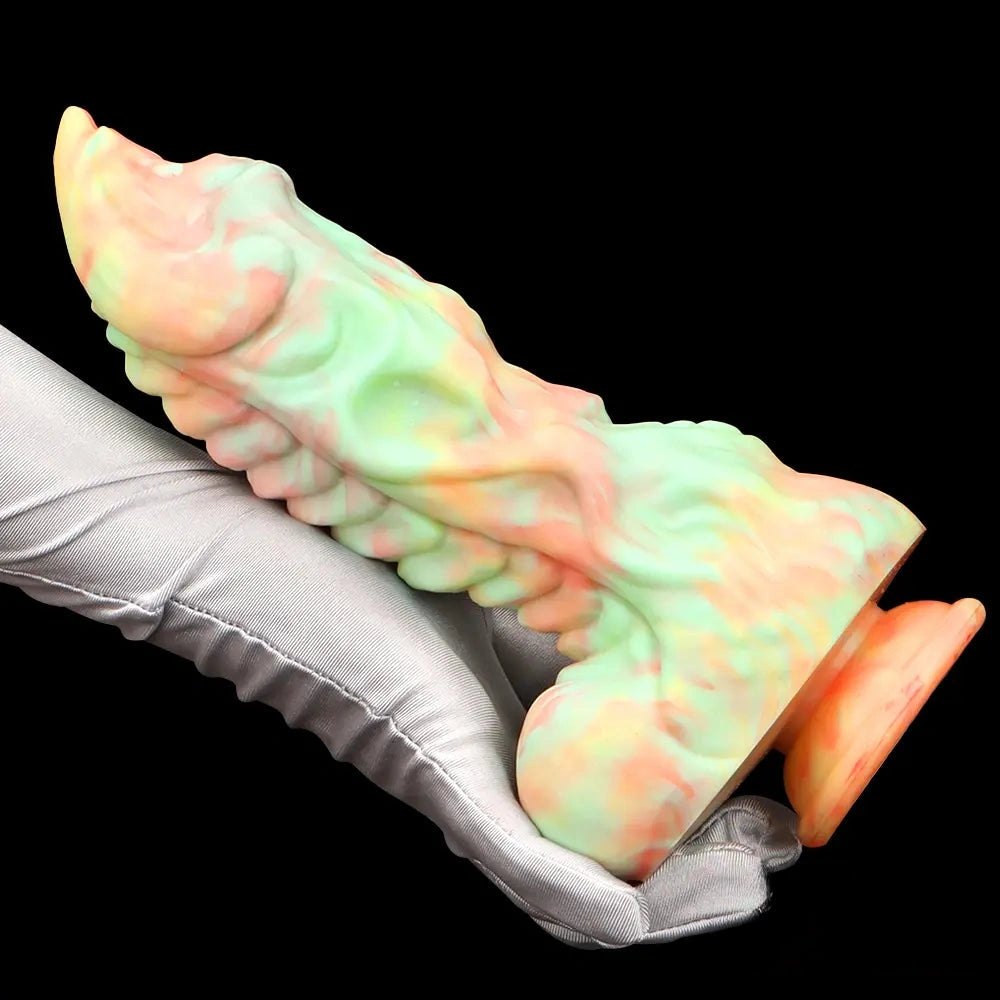 Marbled multi-color ridged fantasy silicone dildo, photo 15