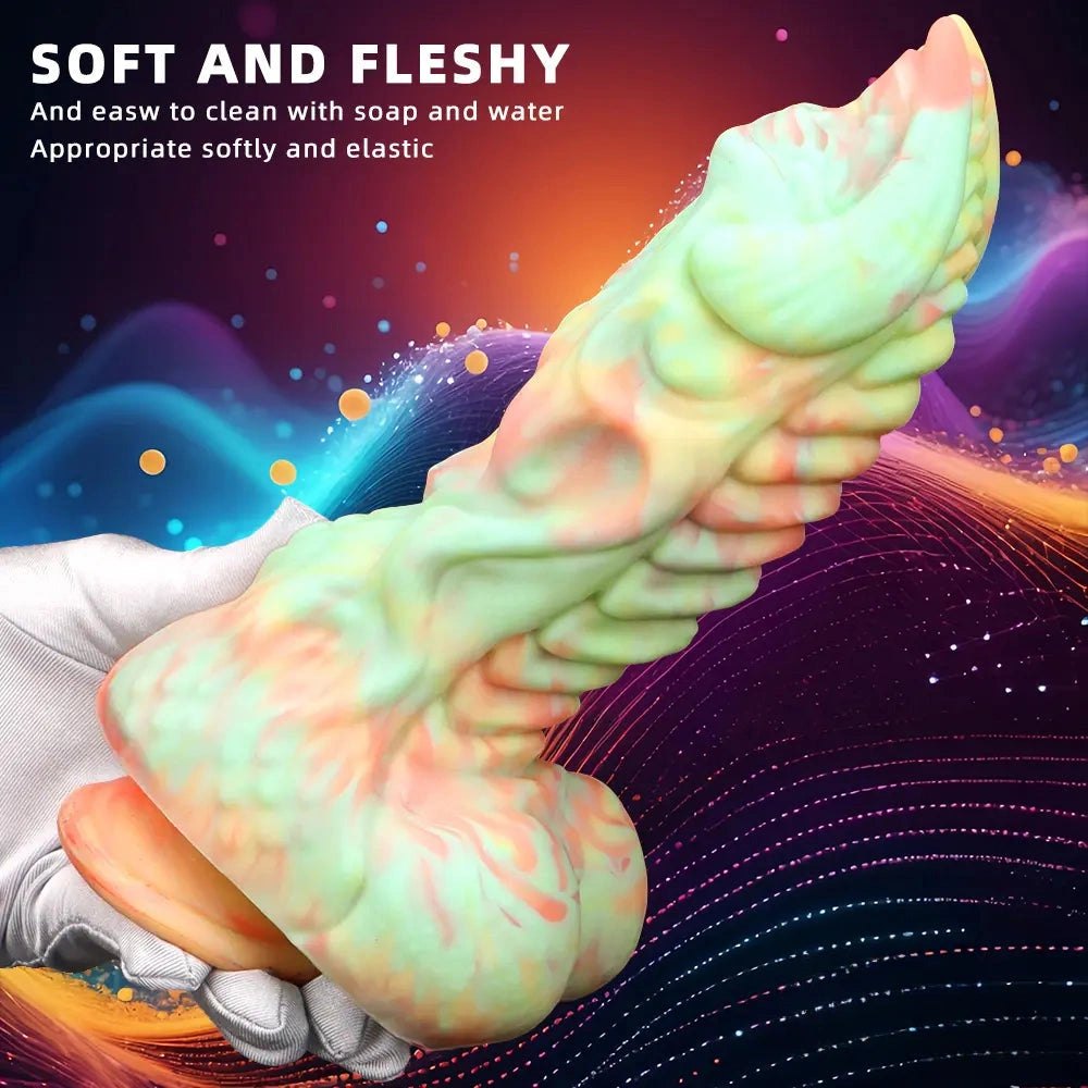 Marbled multi-color ridged fantasy silicone dildo, photo 2