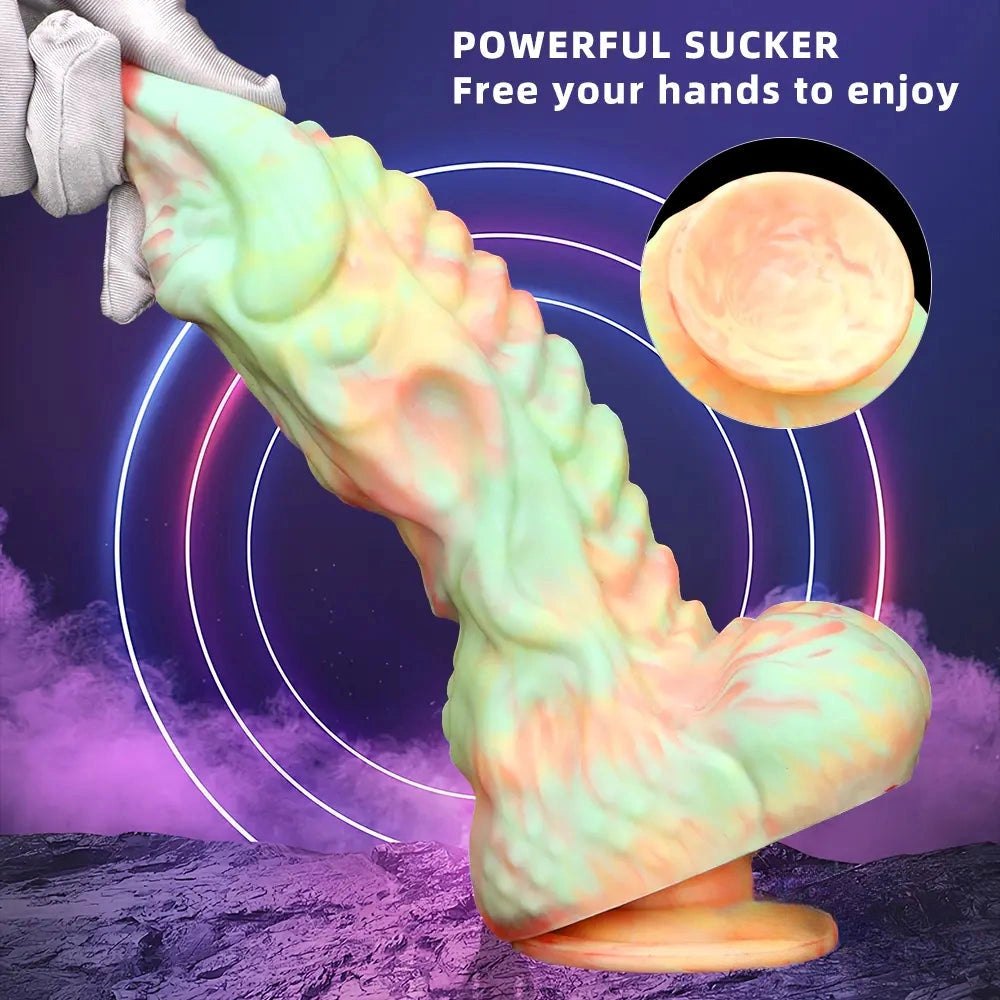 Marbled multi-color ridged fantasy silicone dildo, photo 3