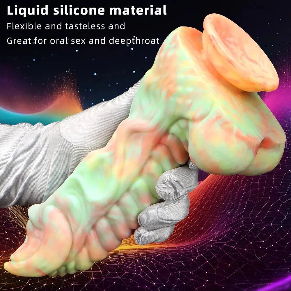 Marbled multi-color ridged fantasy silicone dildo, photo 4