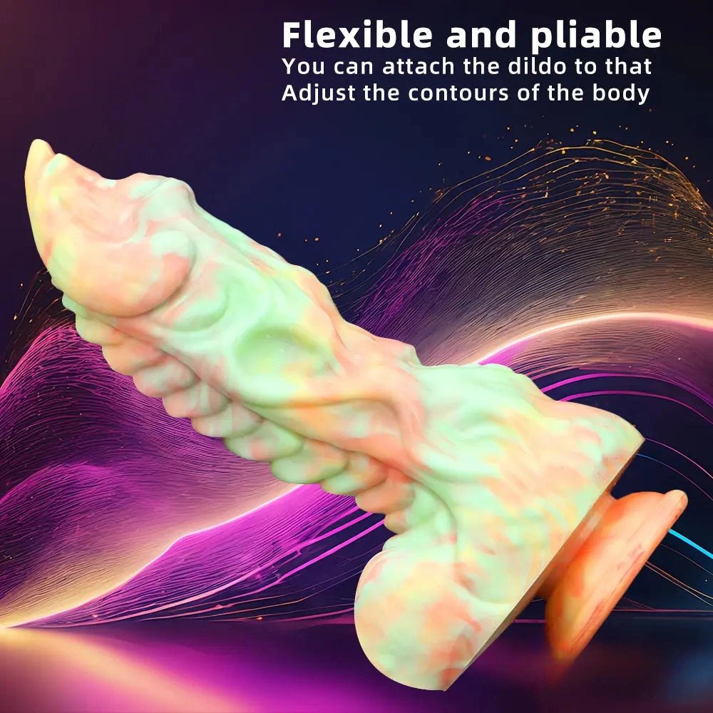 Marbled multi-color ridged fantasy silicone dildo, photo 5