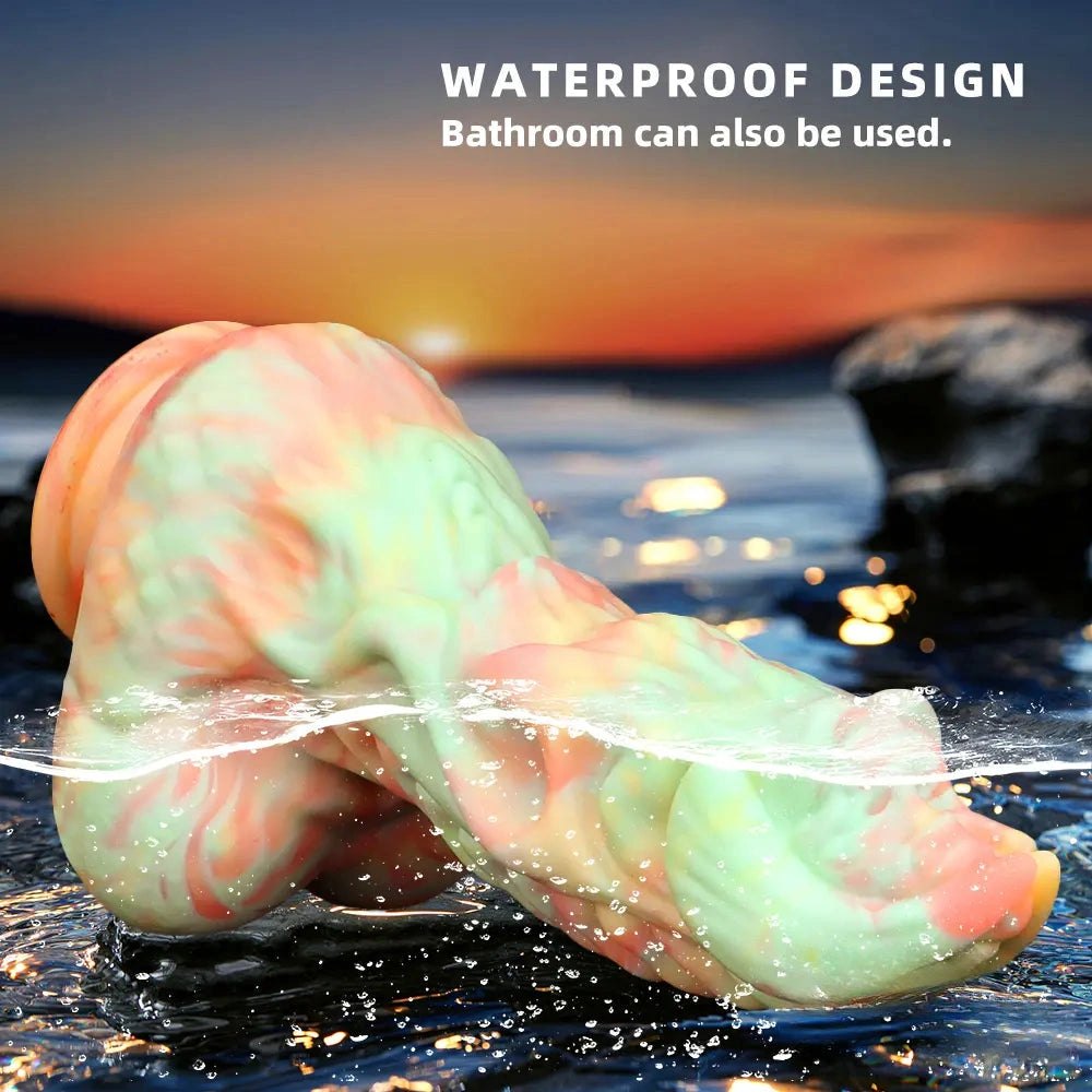 Marbled multi-color ridged fantasy silicone dildo, photo 6