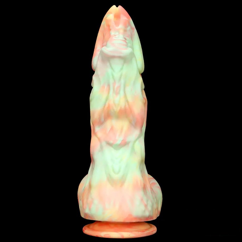 Marbled multi-color ridged fantasy silicone dildo, photo 8
