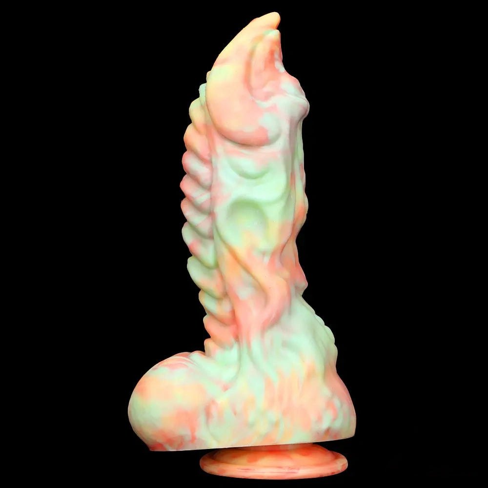 Marbled multi-color ridged fantasy silicone dildo, photo 9
