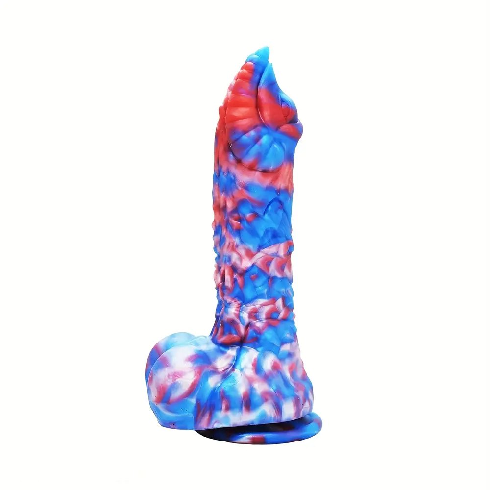 Red white and blue marbled fantasy dildo, photo 1