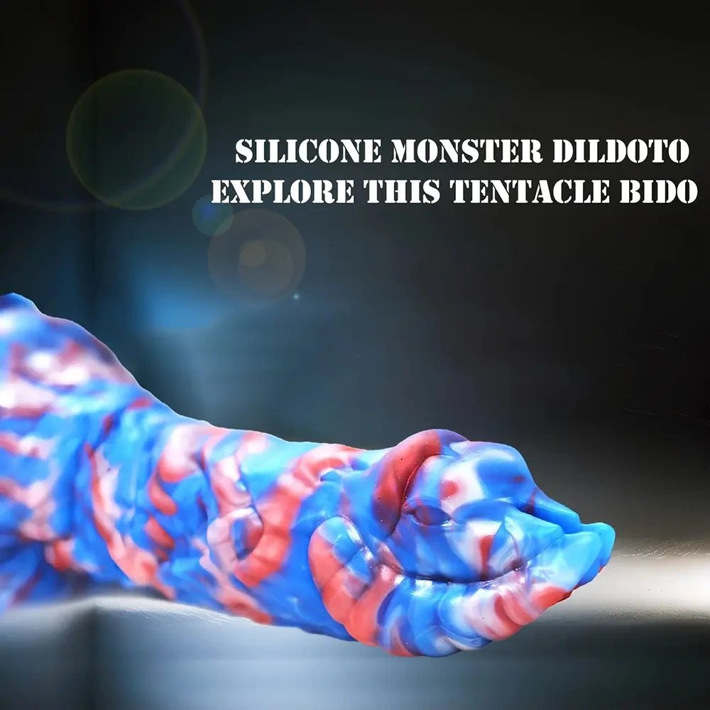 Red white and blue marbled fantasy dildo, photo 3
