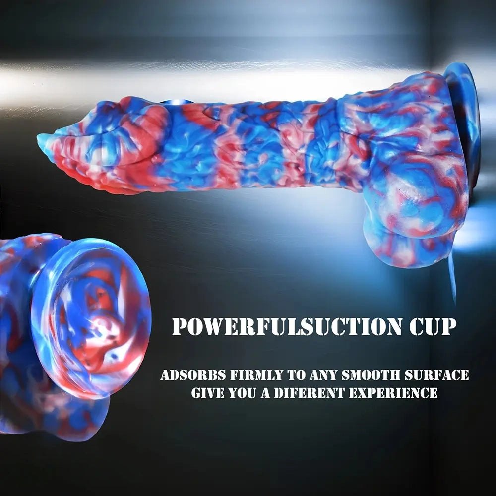Red white and blue marbled fantasy dildo, photo 4
