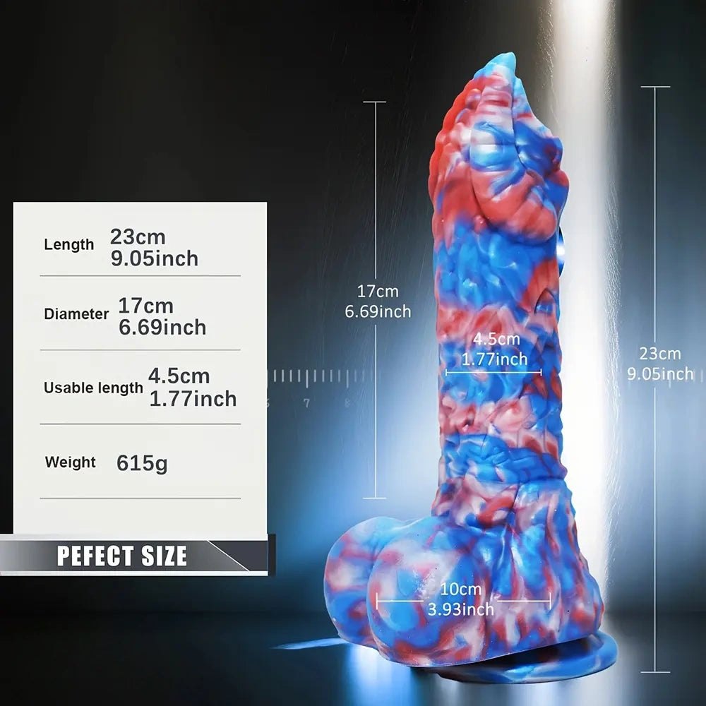 Red white and blue marbled fantasy dildo, photo 5