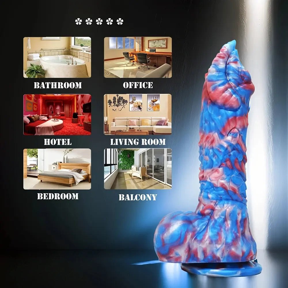 Red white and blue marbled fantasy dildo, photo 6