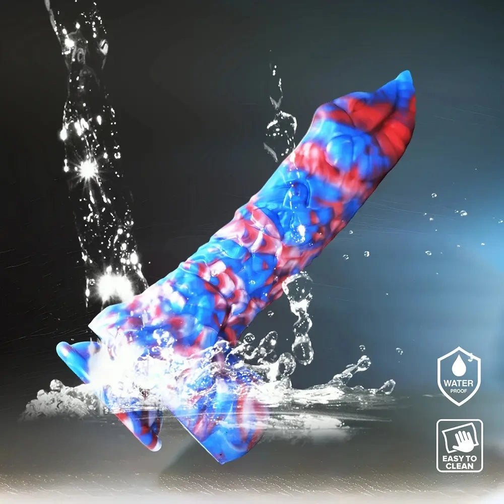 Red white and blue marbled fantasy dildo, photo 7