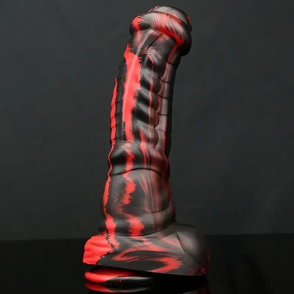 Black and red marbled horse-style animal dildo, photo 1