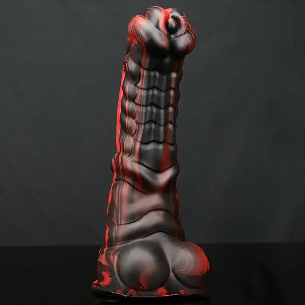 Black and red marbled horse-style animal dildo, photo 2